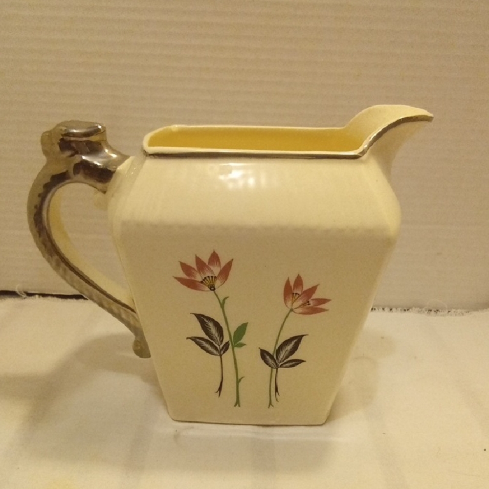 Harker Vintage Floral Ceramic Pitcher with Silver Accent Handle